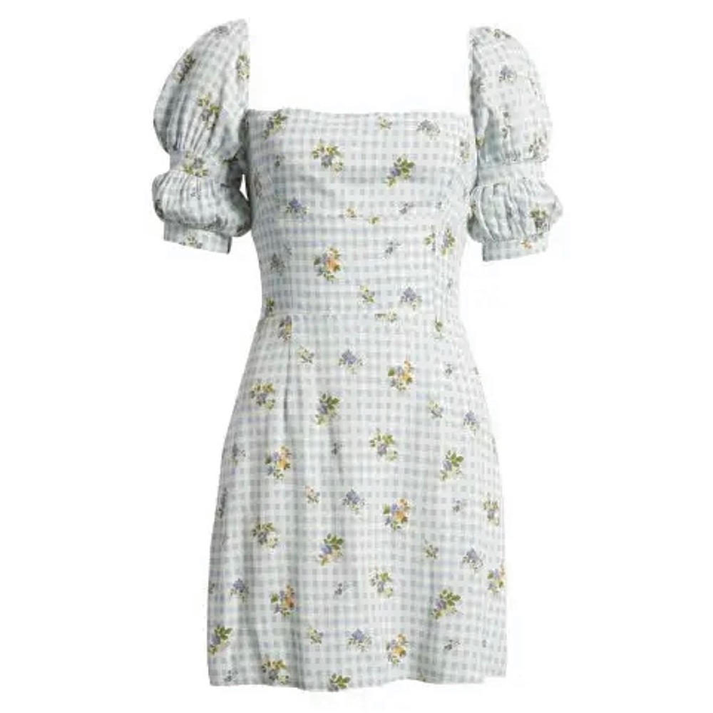 Reformation Kaley Gingham Puffy Sleeve Mini Dress